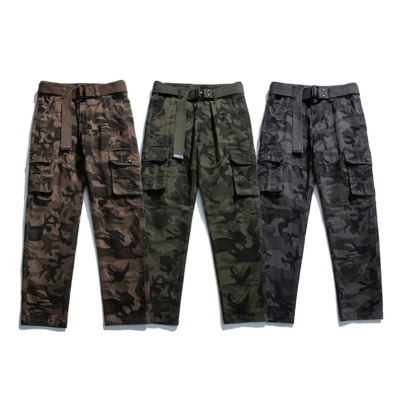 Весна/Лето 2022 новый мульти-карманные грузовые камуфляж поставляется с поясом облегающие брюки; Эластичные мужские брюки 5127