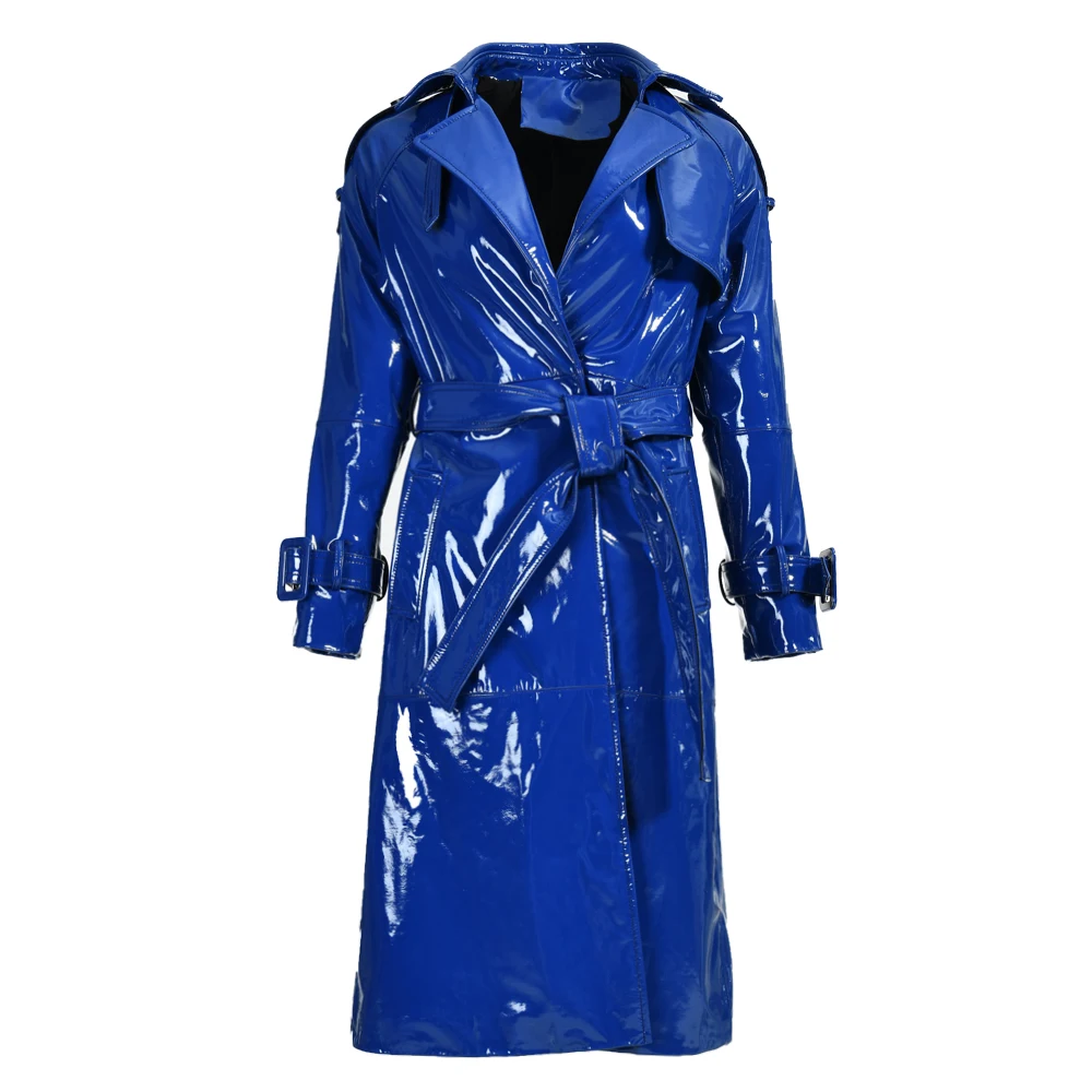 Spring Wholesale High Quality Genuine Sheepskin Leather Trench Coats Belt Design Custom Leather Long Coat Women