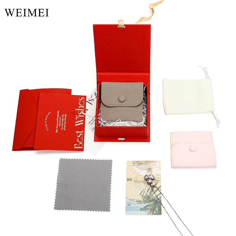 WEIMEI Jewelry Necklace Gift Box Custom Logo Magnet Paper Luxury Branded Jewelry Ribbon Boxes Packaging with Gift Card