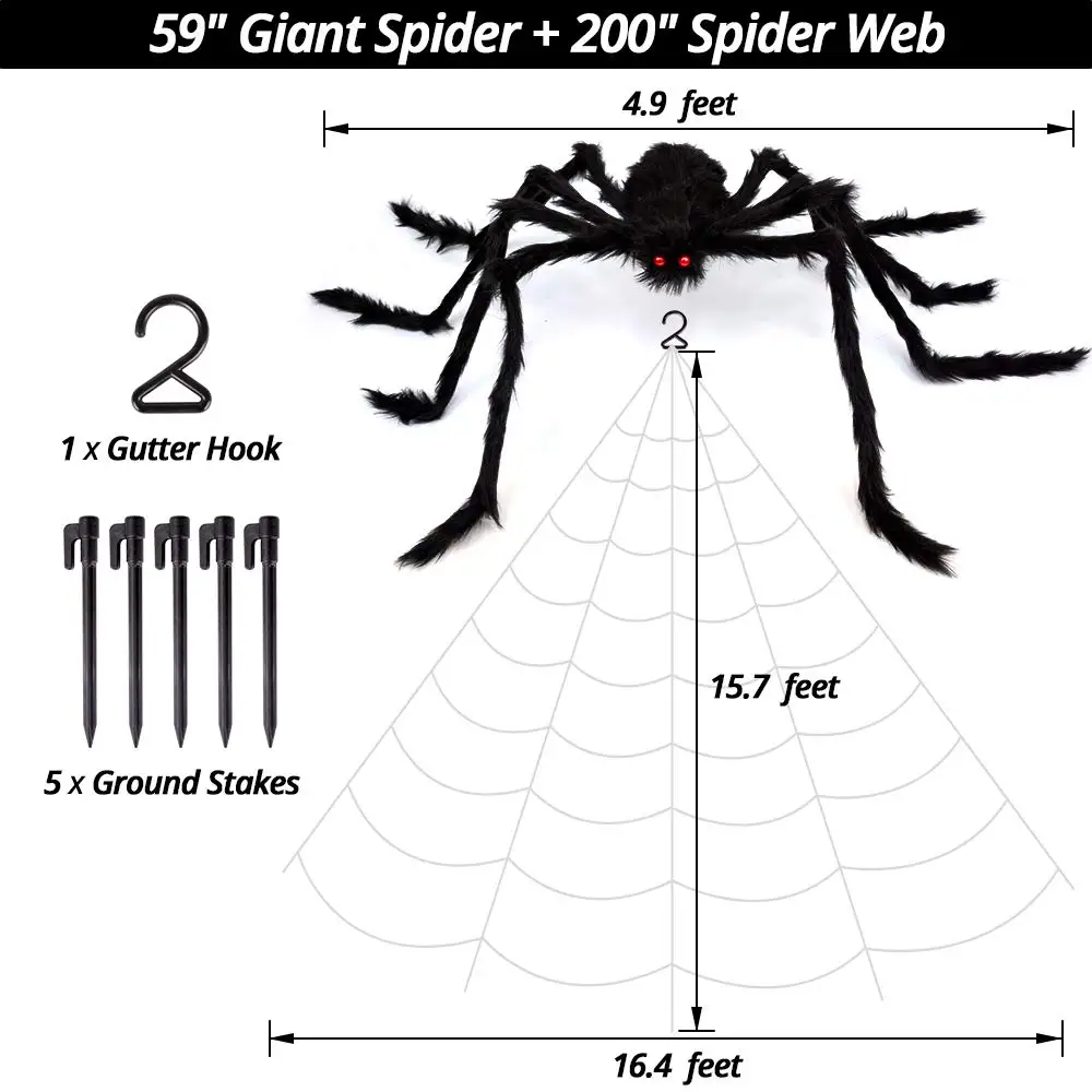 Black Scary Giant Hairy Spider Props Oversized Plush Spider Ghost Festival Indoor and Outdoor Halloween Decoration