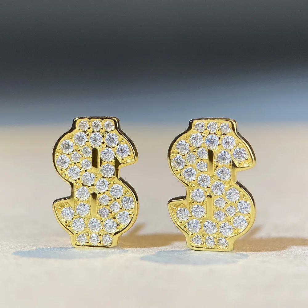 Amazon 2024 new US dollar stud earrings S925 silver hip-hop jewelry D color moissanous earrings unisex