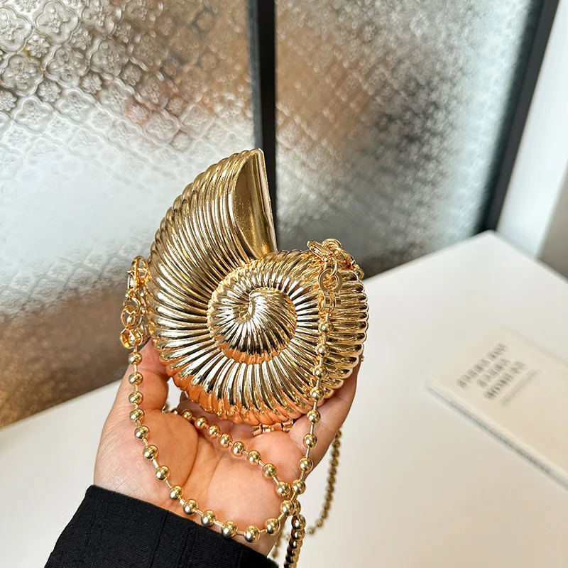 Gold Sliver Sling Shell Bags Party Wedding snails Crossbody Bags For Women Conch Purse zine alloy Small Cute chain Clutches 2024