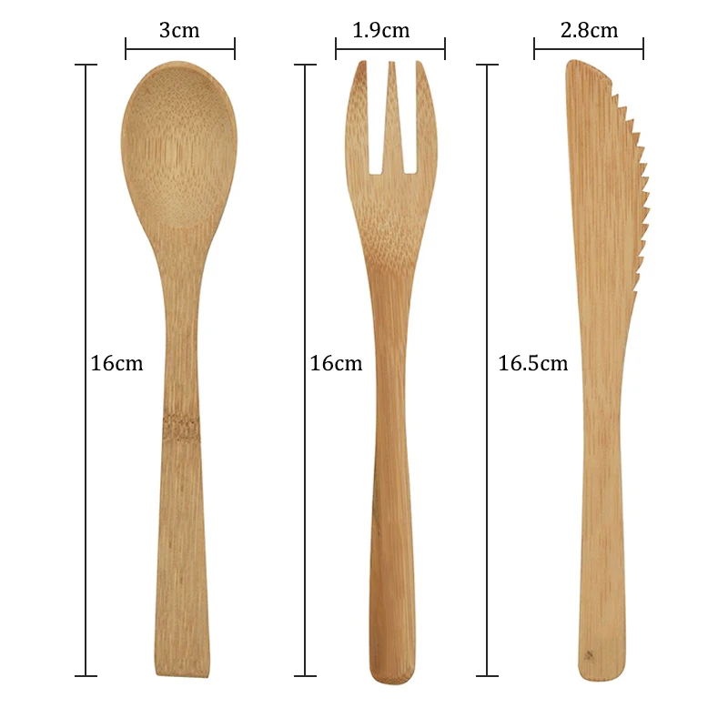 Wholesale Portable Eco Reusable Bamboo Cutlery Set Wood Knife Fork Spoon for Travel Camping