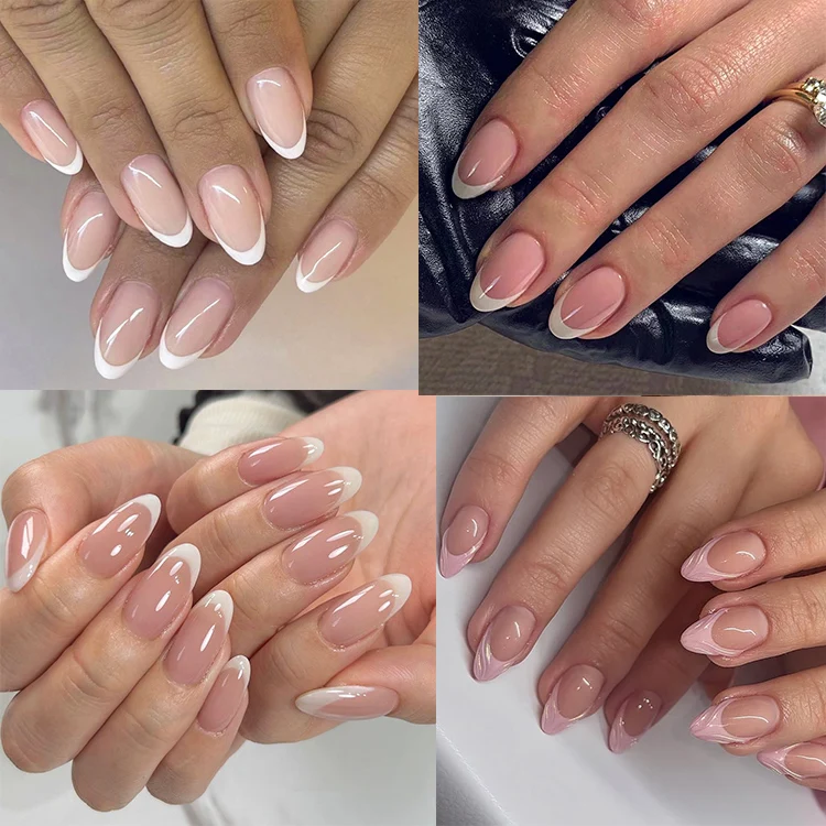 Оригинальная частная этикетка полное покрытие короткий миндальный Френч-пресс для ногтей ручной работы готовый сделай сам гель натуральные Френч-кончики