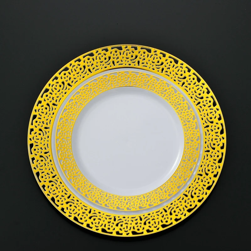 9 Inch Wedding Dinner Gold Disposable Plastic Dish Plates Sets Dinnerware Plastic Plate Disposal Gold