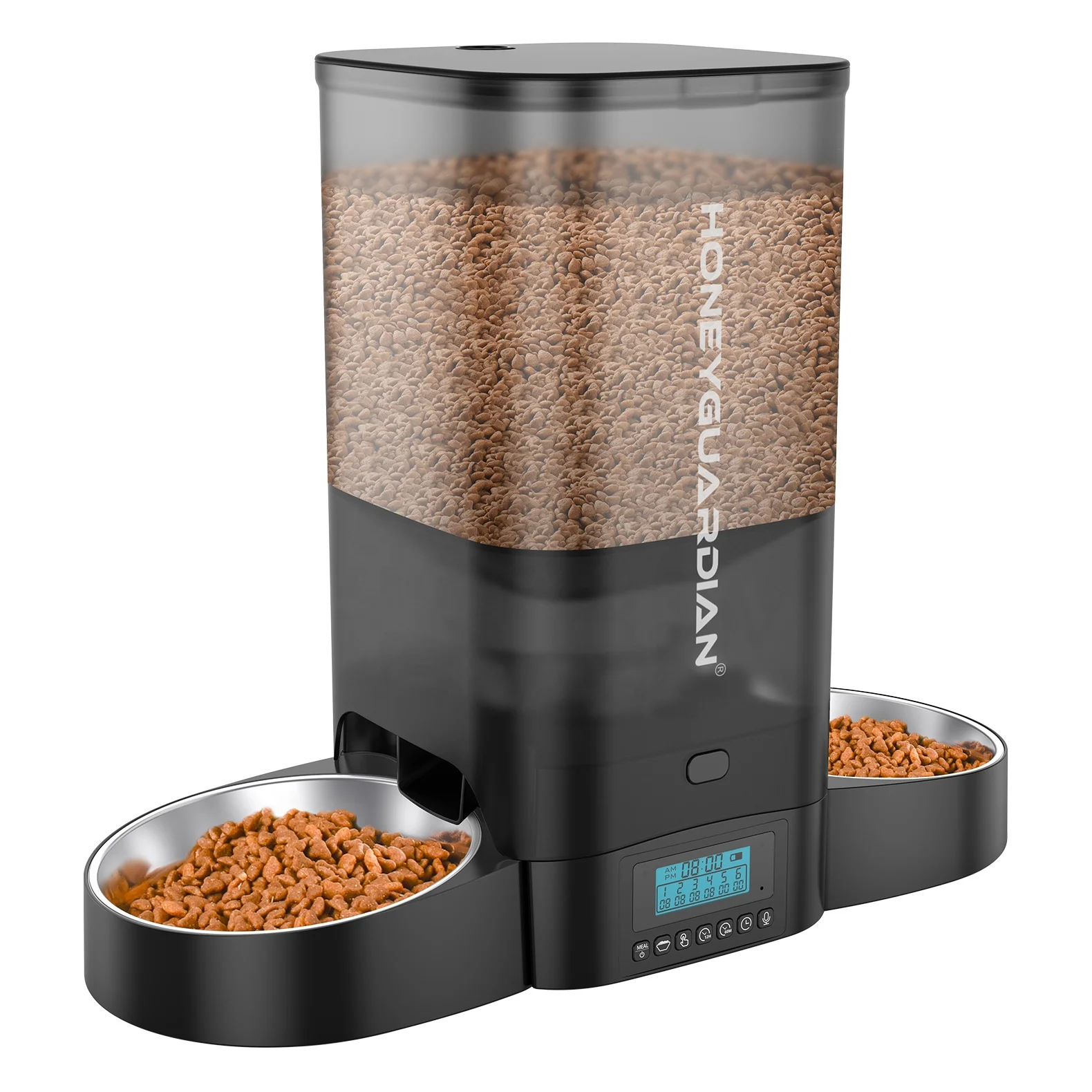 New Design Automatic Double Pet Feeder with Desiccant Keep Food Dry Fresh 2 Bowls 2 Sides Pet Food Dispenser