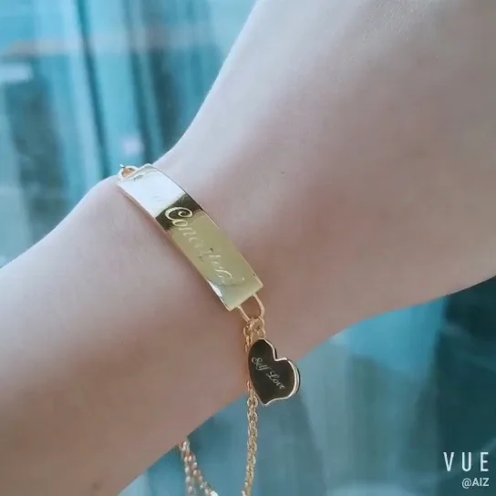 Aiz Jewelry 18K Gold Plated 925 Sterling Silver Plate Children Women Men Logo Name Blank Bar Couples Custom Engraving Bracelet