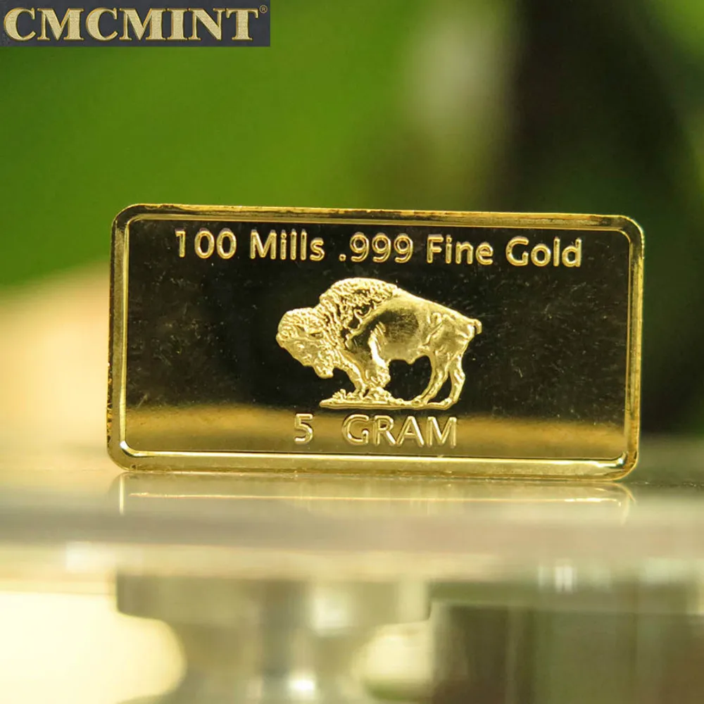 24K позолоченные латунные американские золотые монеты 5 грамм 100 мельницы слитки буйвола в слитках
