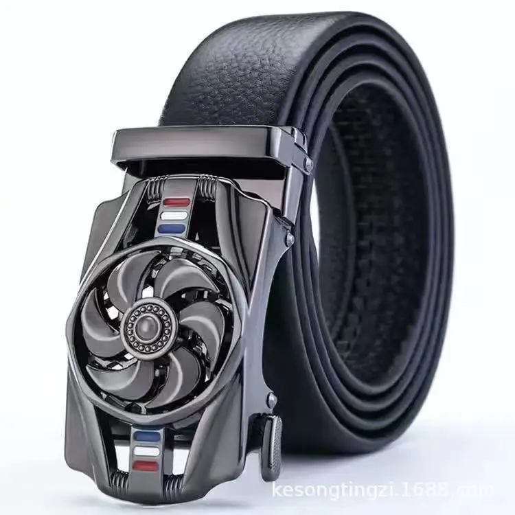 Lucky Luxury Men Belts with Rotatable Automatic Buckle PU Leather Belts for Daily