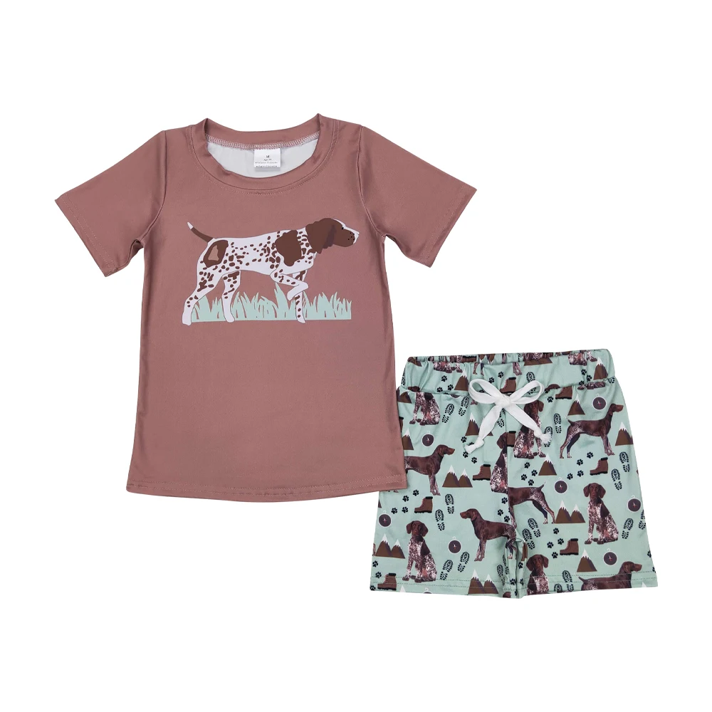 Yiwu Yawoo Sue Lucky Garments Boys Boutique Clothing  Hunting Dog Short Sleeve T-shirt Camouflage Shorts Outfit