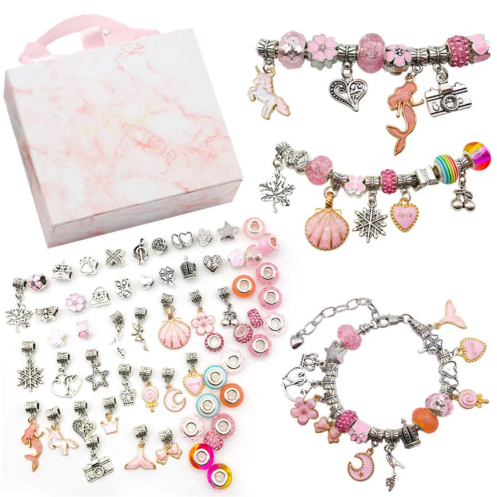 Beads String Craft Gifts Set Girl Teens Making Supplies Crystal Bracelet DIY Charm Cartoon Bracelet Beads Making Kit Jewelry Kid
