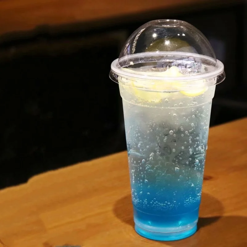 Disposable Clear Boba Juice Milktea Plastic Cups With Flat And Dome Lids 5oz 6oz 8oz 24oz 32oz