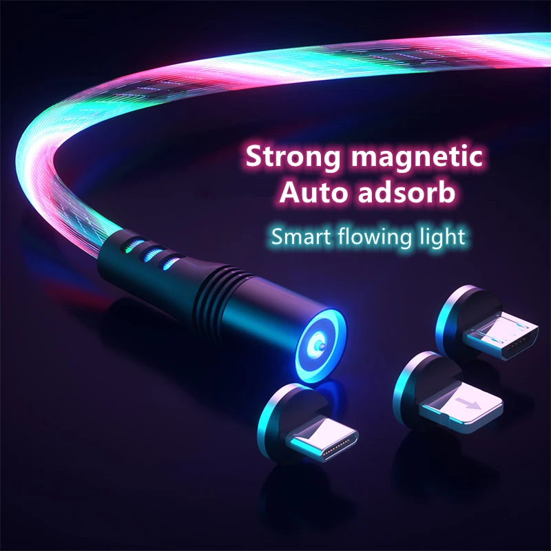 
Lm1S 3 In 1 Led Night Light Glow Magnetic Quick Charging Cable 3A Usb-C Mobile Cell Phone Charge Magnet Luminous Flowing Cable 