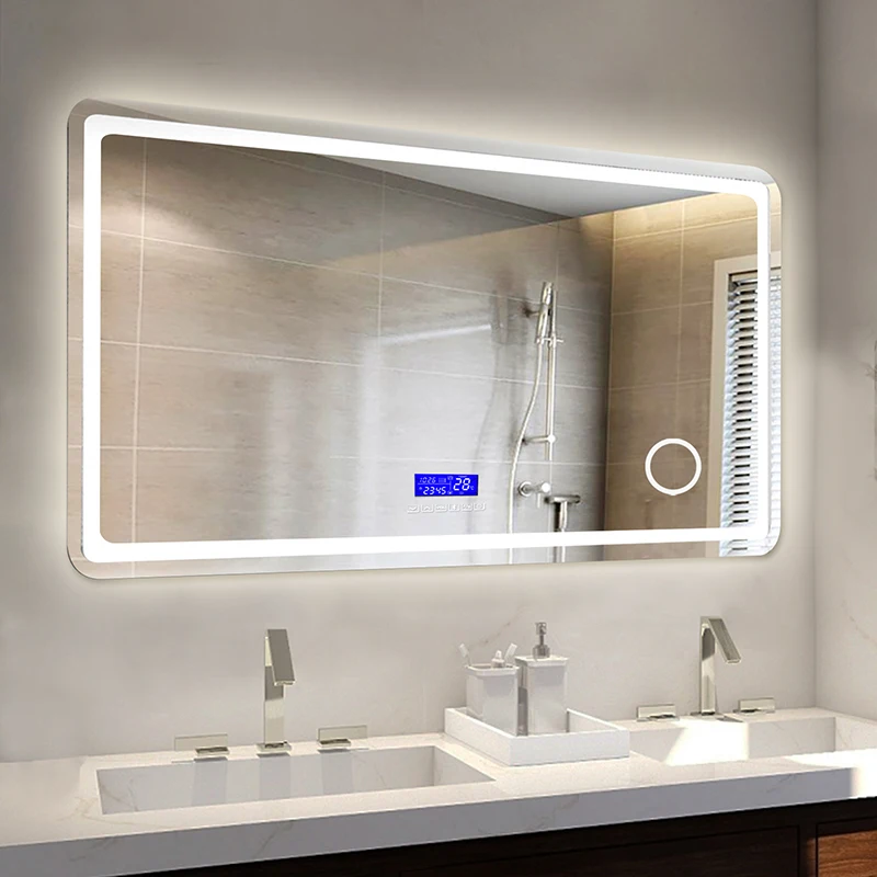 Прямоугольник косметическое зеркало для ванной со светодиодной подсветкой настенный умная розетка с подсветкой зеркало для ванной со светодиодной подсветкой Отображение времени