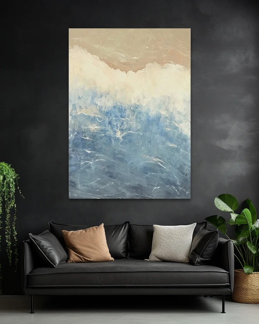 Modern Simple Original Summer Breeze Sea Wave Beach Hand-painted Texture Thick Oil Abstract Canvas For Large Projects