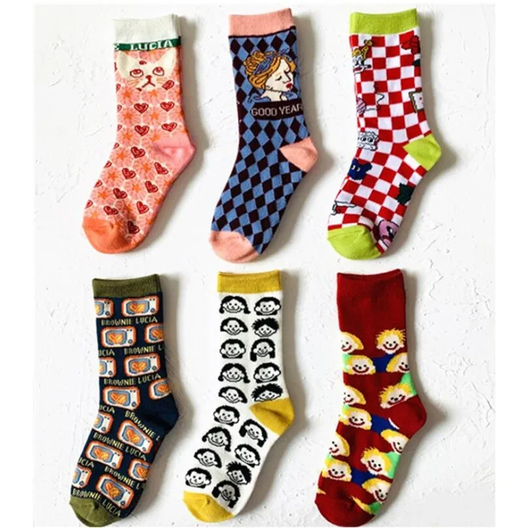 Wholesale Custom Made Logo Socks Pattern Cartoon Graffiti Boys Girls Tube Crew Cotton Socks