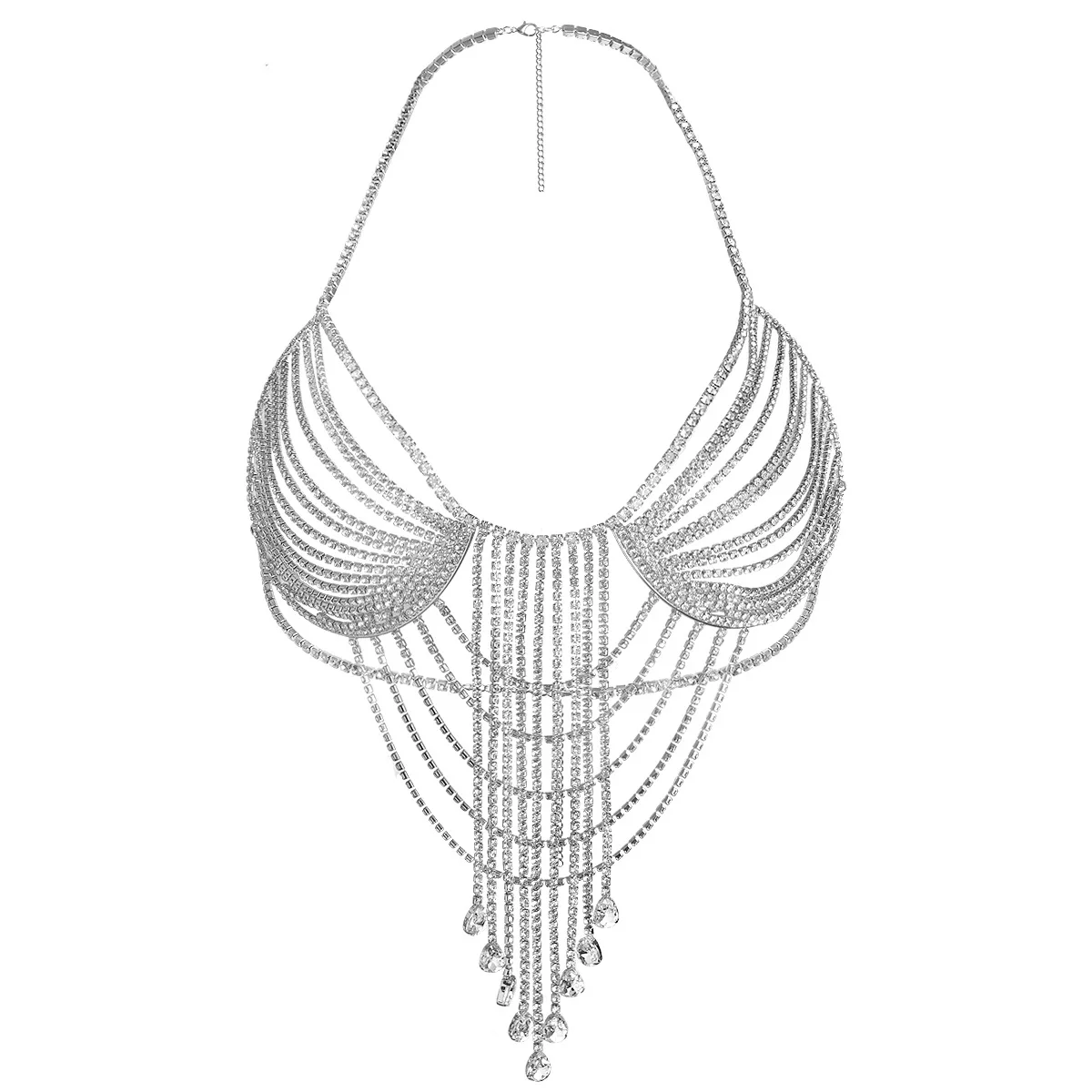 Hot Beautiful Female Sexy Body Jewelry Tassel Sexy Rhinestone Luxury Chest Chain Party Shinning Diamond Sexy Bra for Lady