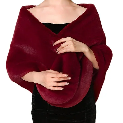 Jtfur Bride wedding dress burgundy cape winter warm shawl women fur shawl