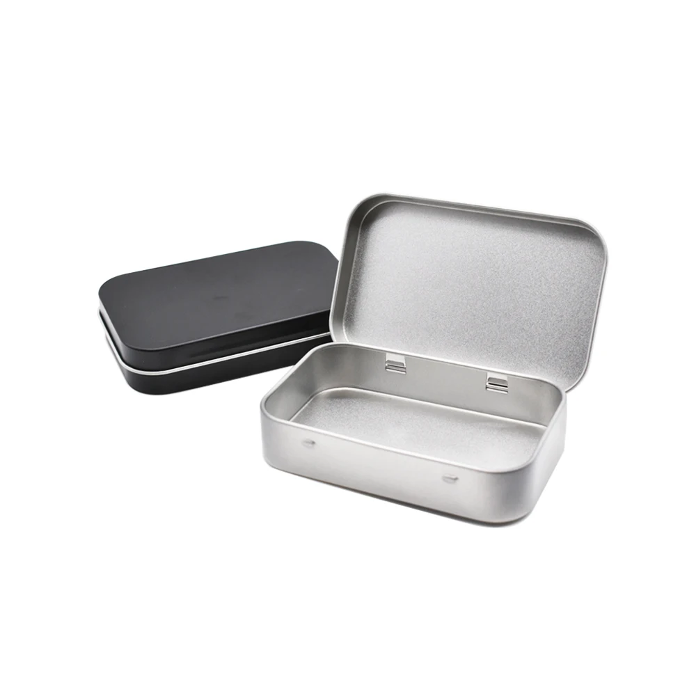 Gift Silver Square Rectangle Candy Packaging Hinge Tin Case Hinged Lid Metal Small Box Wholesale