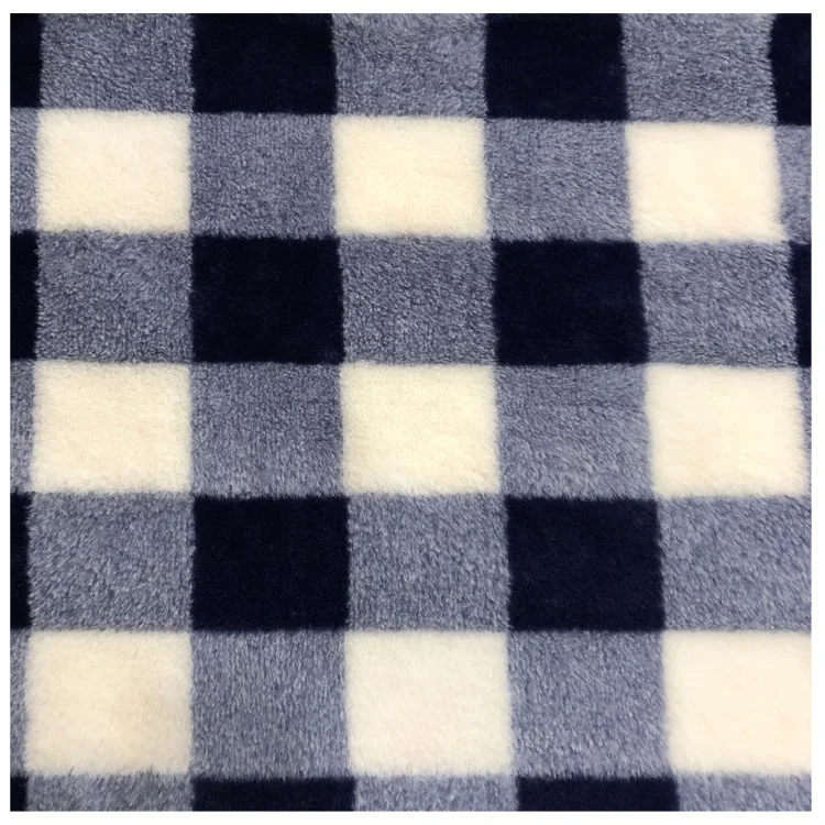  100% polyester printed faux fur fabric plaid fake hair like