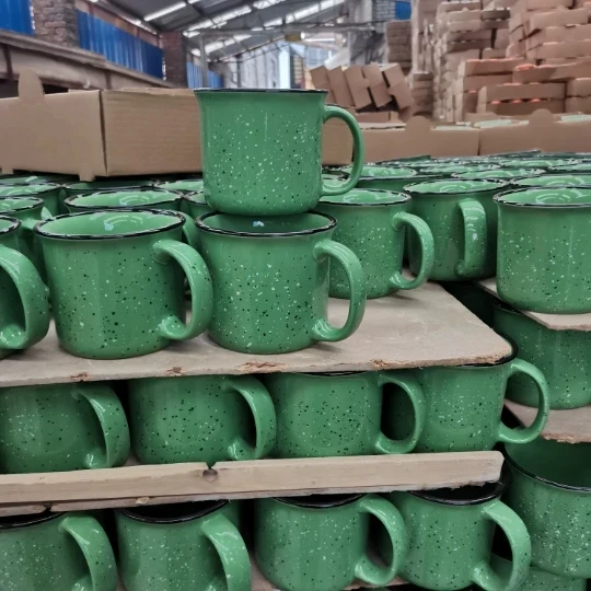 Custom Printing Logo Classic 15oz Vintage Speckled Camping Cup Ceramic Campfire Coffee Mugs