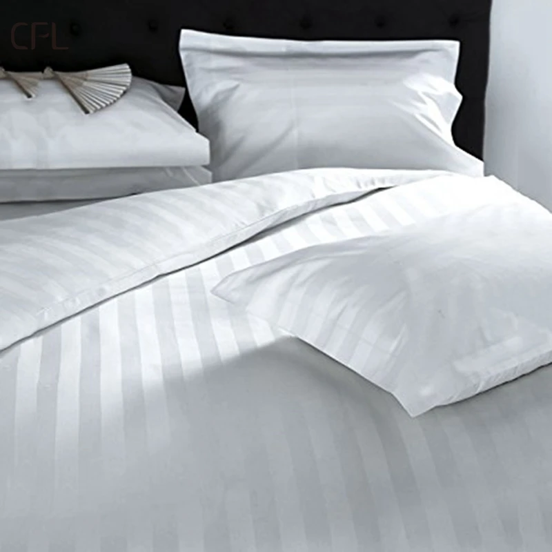 Manufacturers Custom Logo 100% Cotton Full Queen King Twin Size White Hilton Hotel Bed Linen Bedding Set