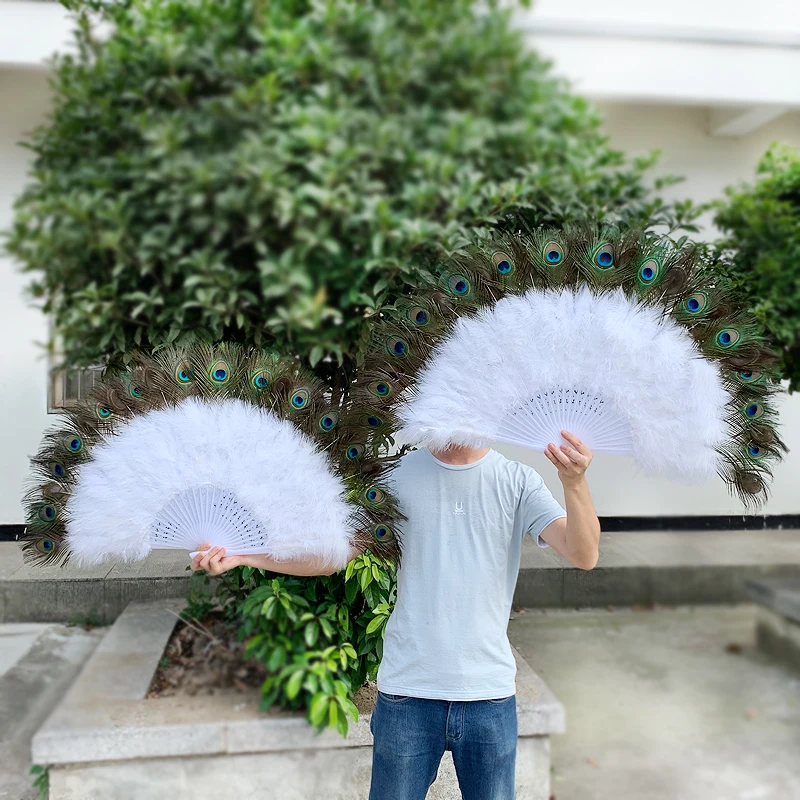 100*55cm Oversized Hole Tail Feather Fan White Peacock Feather Fans For Wall Decoration Fans