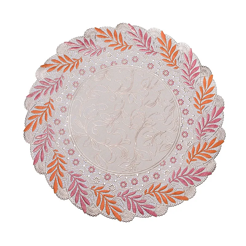 round flower design latest printing fabric PVC lace doilies