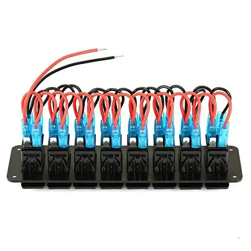 Waterproof ON Off Blue LED Backlight Boat Car Marine Toggle Auto Switches 24V 8 Gang Rocker 12V Switch Panel