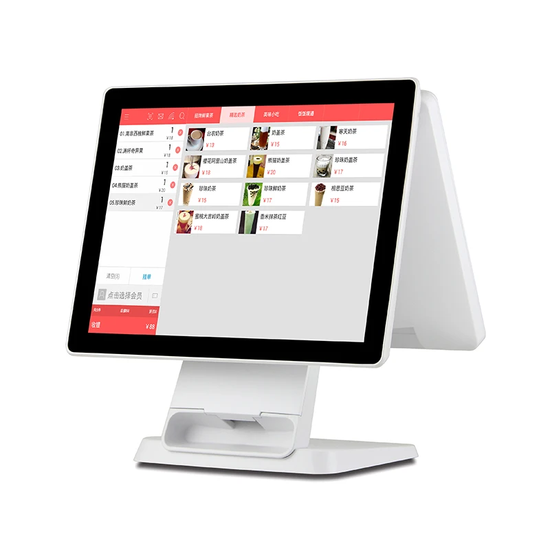 Digital 15 Inch Pos System White Displays Panel Monitor Stand Pos Touch Dual Screen