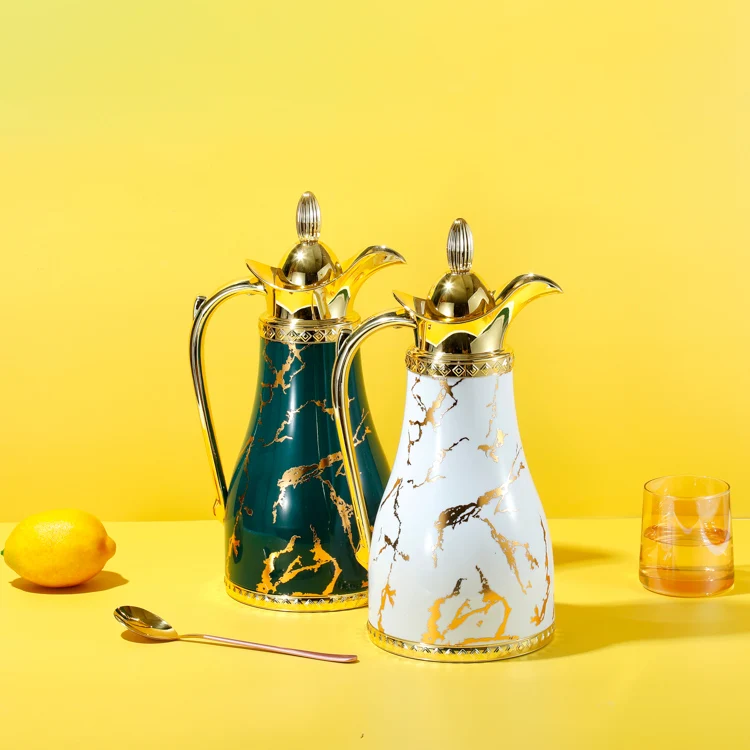 1 L Arabic Gold Color Plastic Shell Glass Liner Coffee Flask Pot for Home Cafe Hotel Restaurant