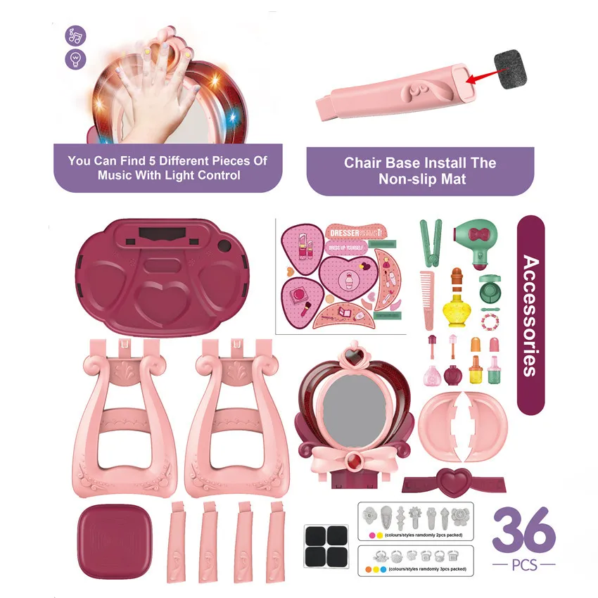 2024 New Smart Intelligent Induction Transform 5 Music Baby Girl Dressing Table Toy Set Princess Makeup Toy For Kids