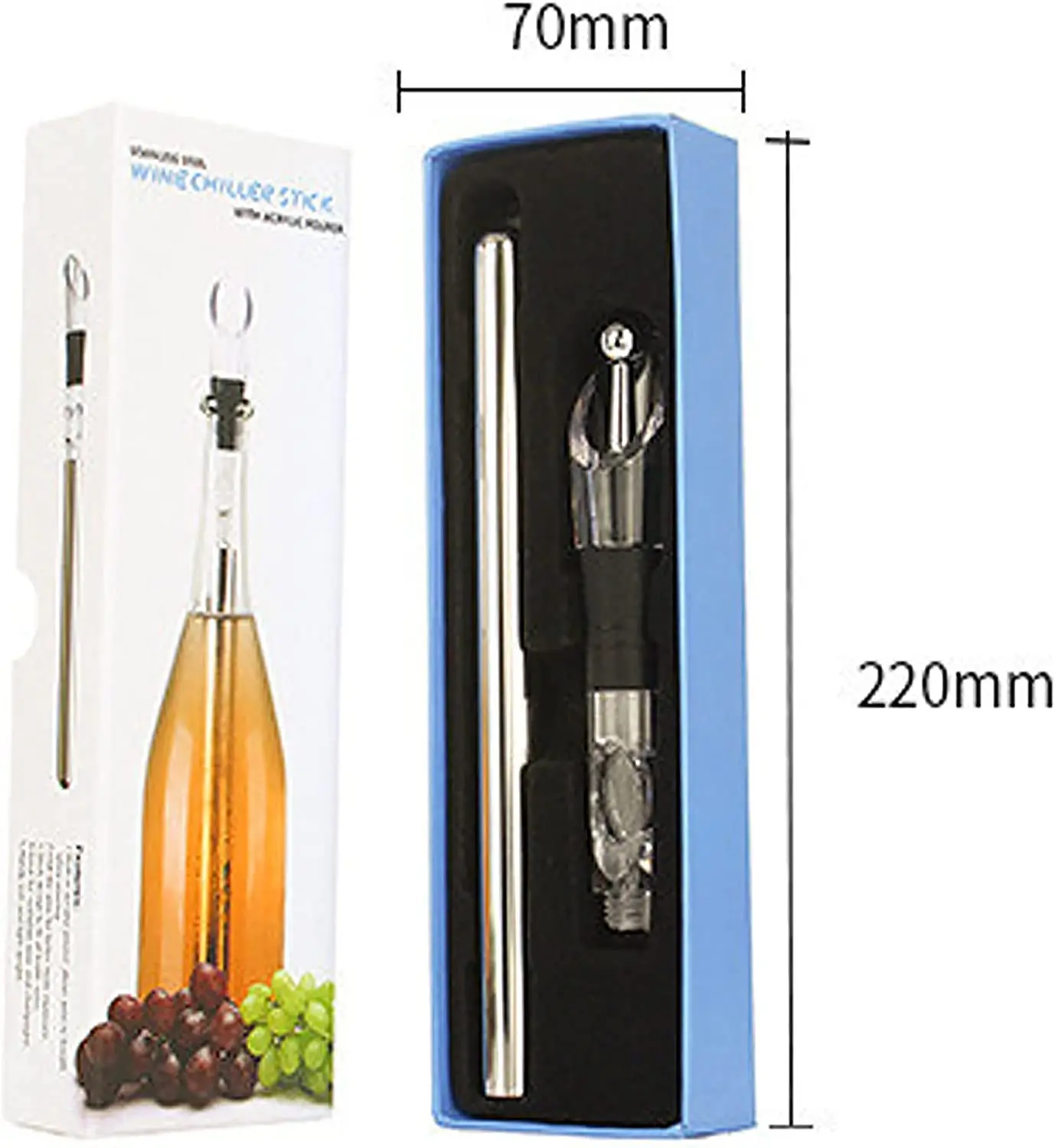 Wine Chiller Stick 3-in-1 Stainless Steel Wine Bottle Cooler Stick Rapid Iceless Stainless Steel Wine Bottle Chiller