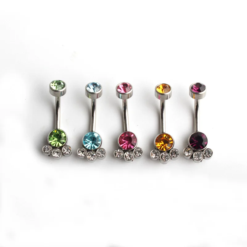 
316L Stainless Steel 14G Internally Threaded Belly Ring Navel Curve Banana with Cubic Zircon Cluster Disc Piercing Jewelry 