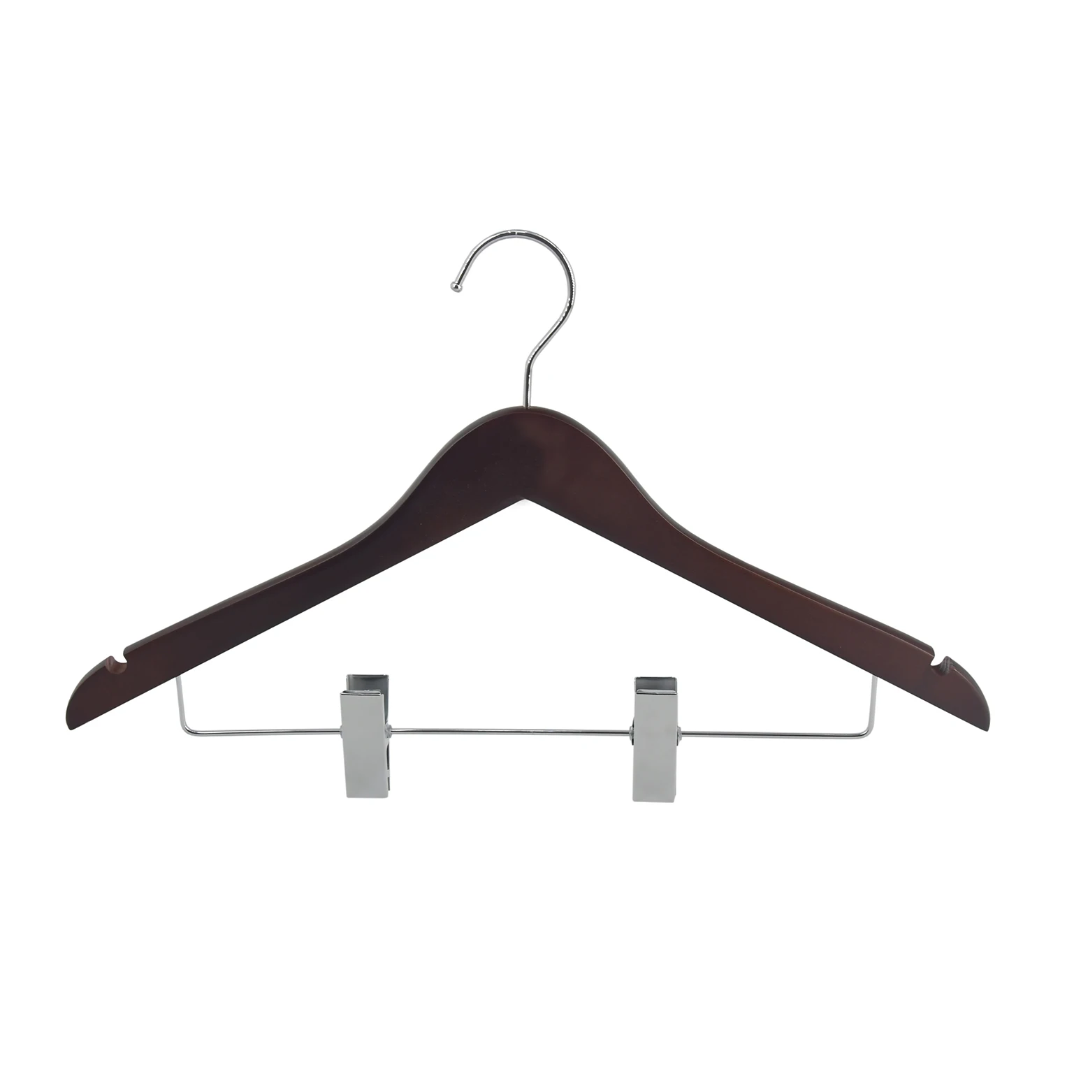 Manufacturer custom hanger clips wooden suit clothes hanger with clips for cloths