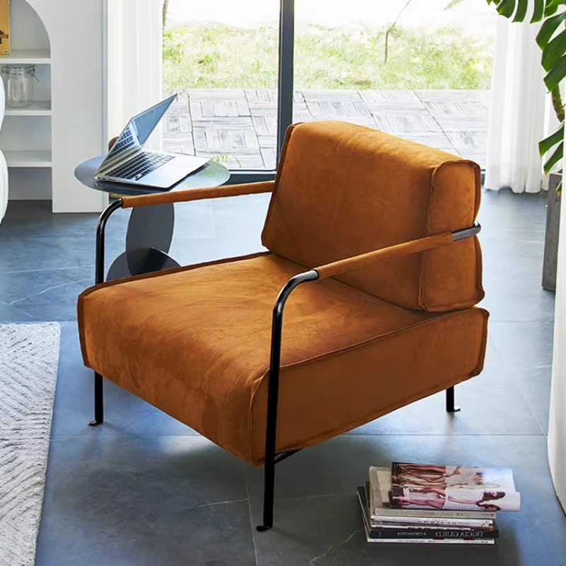 2023 Italy design chair solid wood frame armchair frosted velvet cushion metal leg single living room sofa chair
