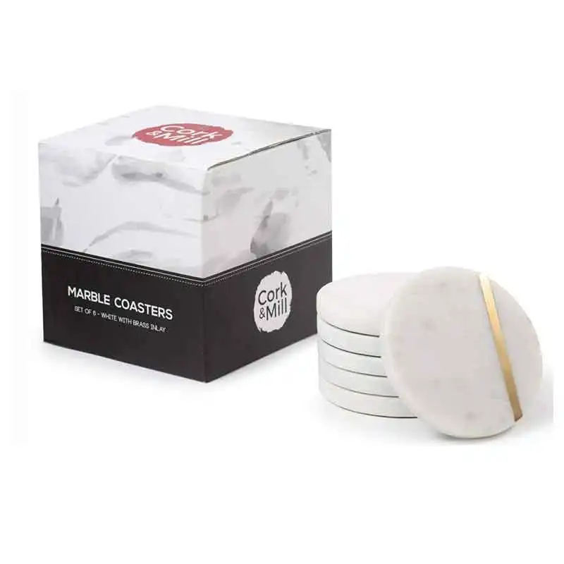 
Luxury Christmas Whisky Black Cup Tea Stone Round Marble Coaster For Drink With Brass 