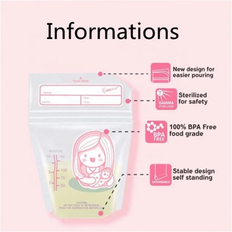 
OEM hot selling custom printing logo breast milk storage bag with zip lock 