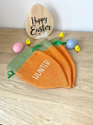 Blank Linen Carrot Easter Personalized Bag Kids Gift Storage Drawstring Vinyl Sublimation Easter Basket Decor Candy Egg Gift Bag
