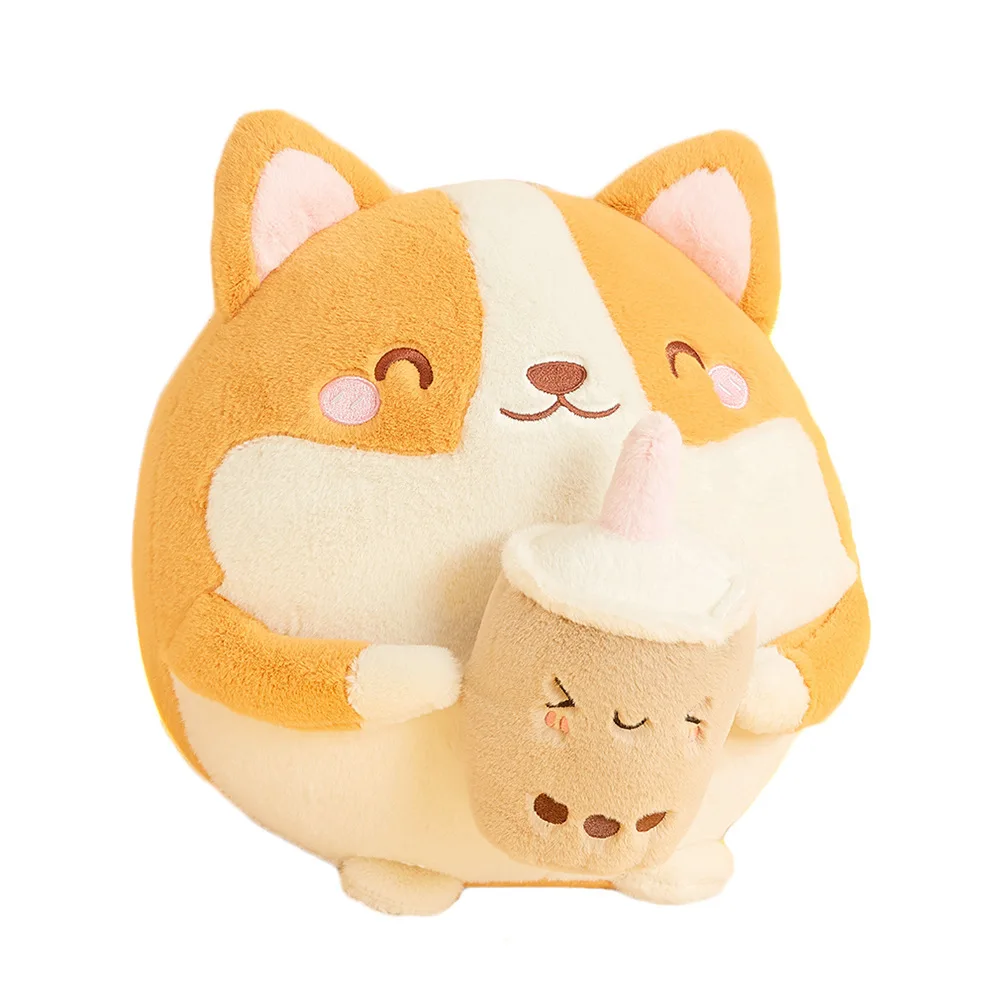 Cute Dog Cartoon Bubble Tea Plush Toy Stuffed Food Milk Tea Soft Doll Boba Fruit Tea Cup Pillow Cushion Kids Toys Birthday Gift