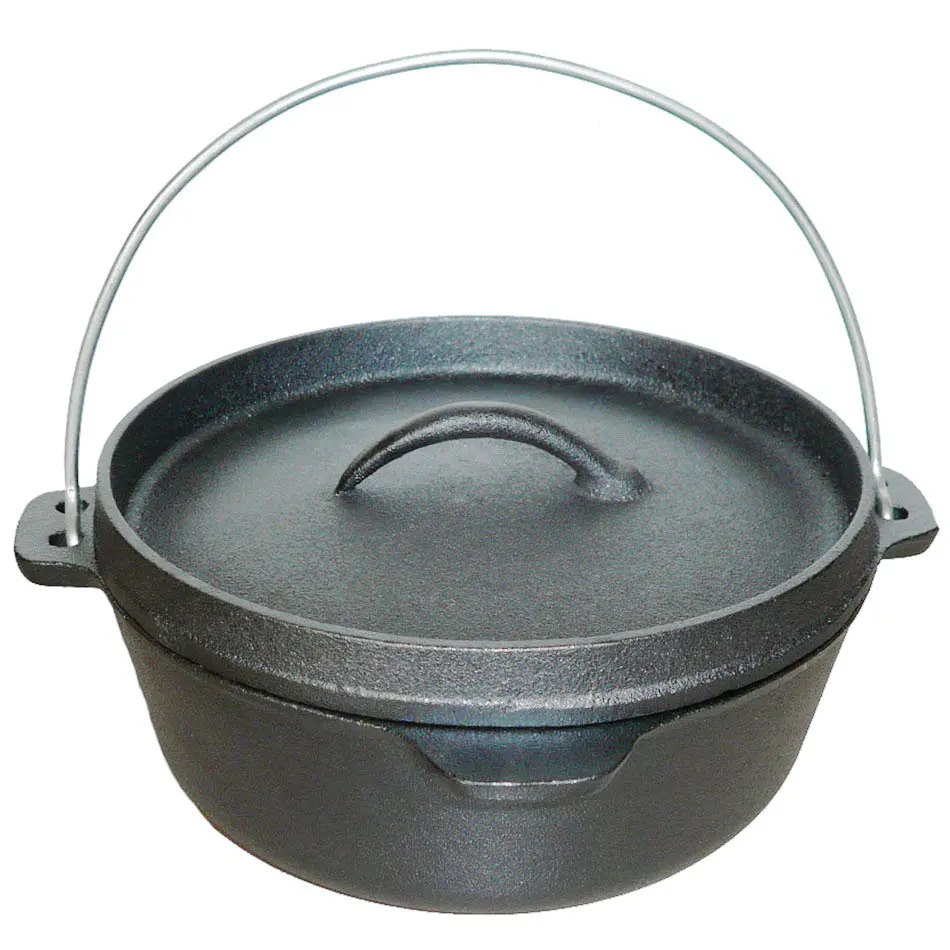 9 Quart Pre-Seasoned Cast Iron Dutch Oven Outdoor Deep Camp Pot for Camping Fireplace Cooking BBQ Baking Campfire