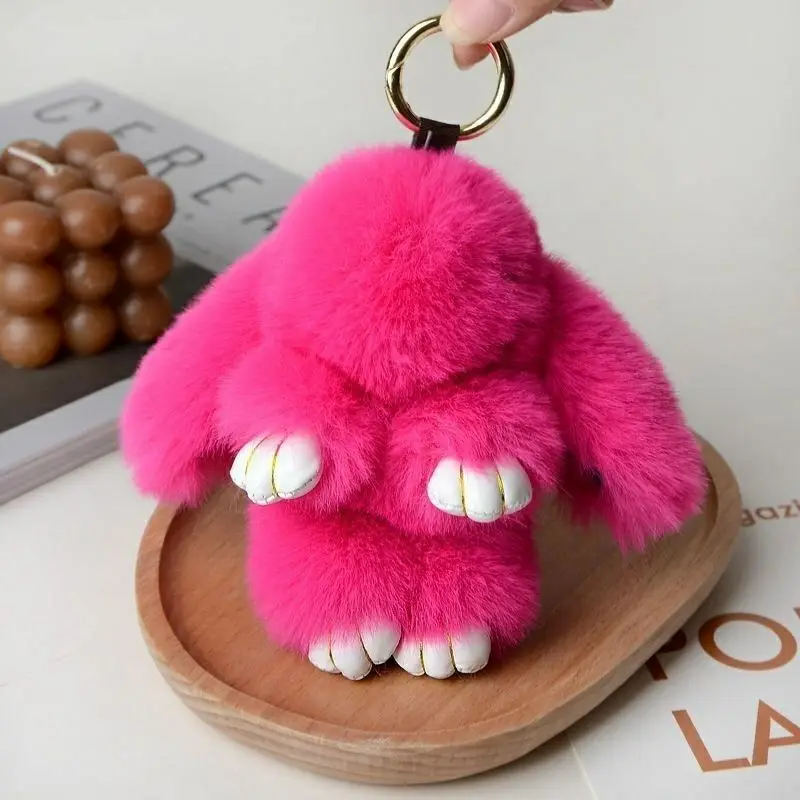Plush Bunny Women Fur Pom Pom Keychain 15cm/18cm  Angel Rabbit Key Ring Hare Pompom Plush Dolls Toy Girls Bag Car Key Pendant