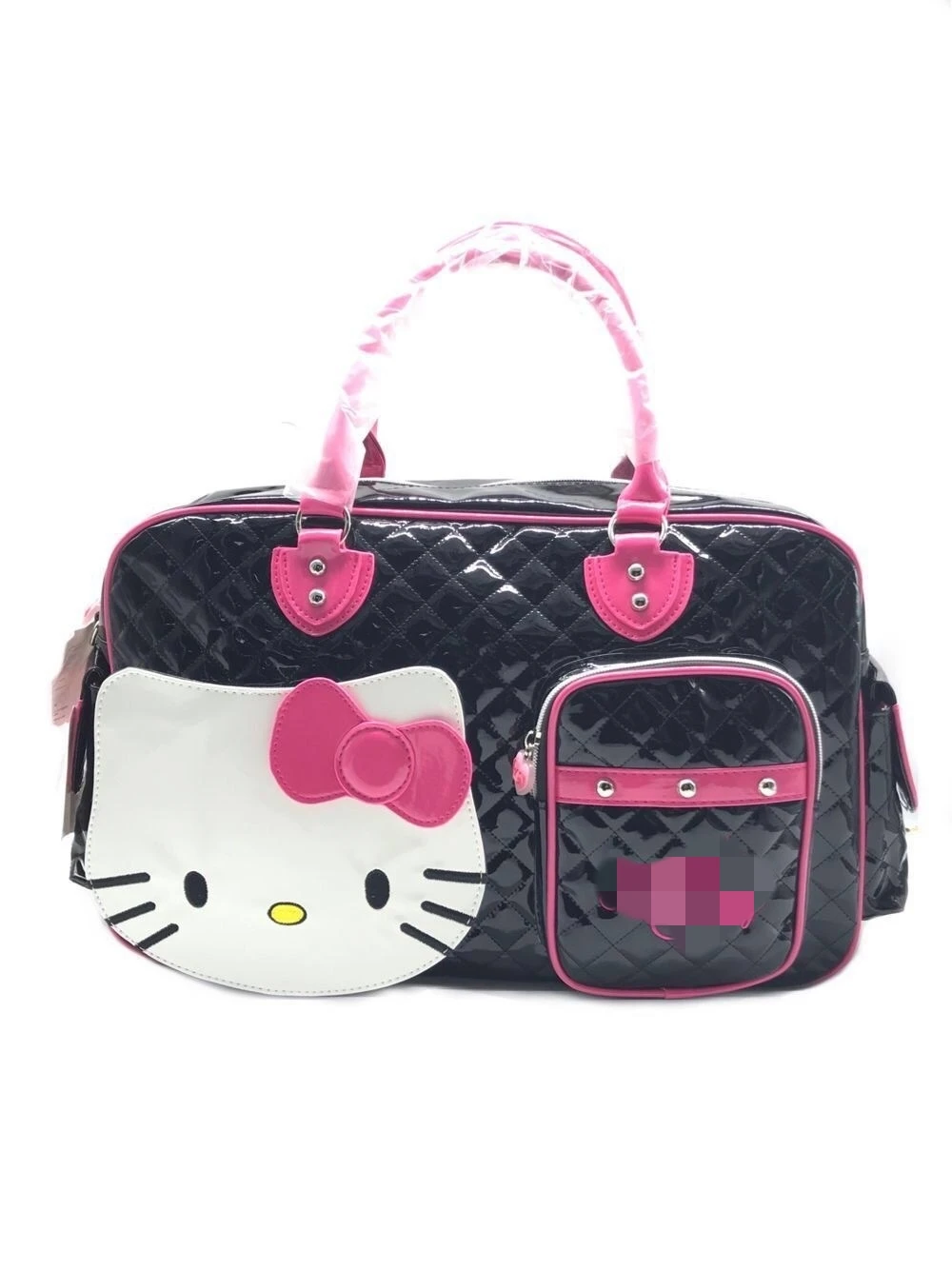 Botu large capacity pu leather portable foldable duffel storage handbag sport kitty character cartoon travel luggage bag
