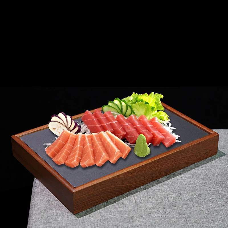 Оптовая продажа на заказ из массива дерева закусочные мясные закуски сыр барбекю стейк суши сырные тарелки поднос деревянный с шифером