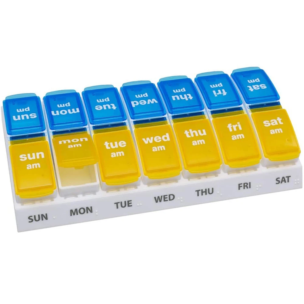 Weekly Removable Pill Box Case 7 Days 14 Compartments Plastic Pill Box