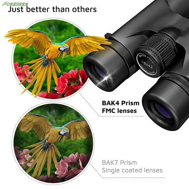 Foreseen amazon 10x42 Waterproof Lightweight Compact Prism Bak4 HD Binocular for Bird Watching Hunting Traveling with Smartphone