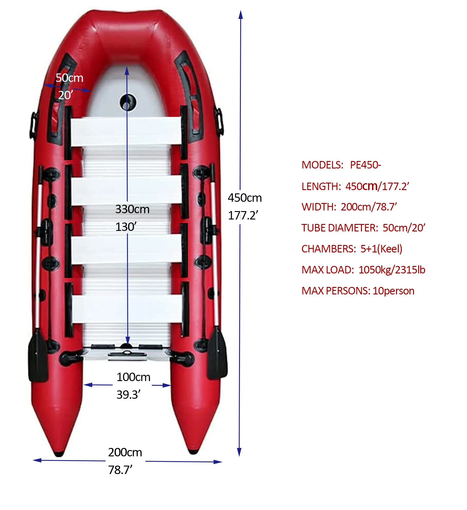 Electric and Manual Aluminum Bottom PVC Boat for Water Sports