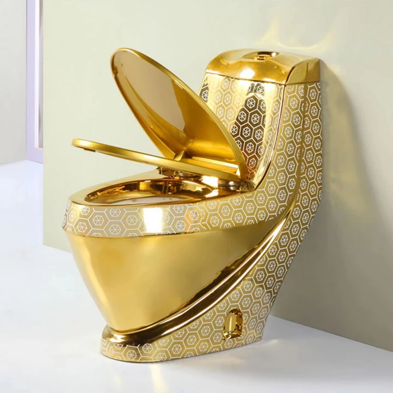 Wholesale toilet gold plated s-trap one piece ceramic gold toilet bowl set bathroom sanitary ware golden color gold wc toilet