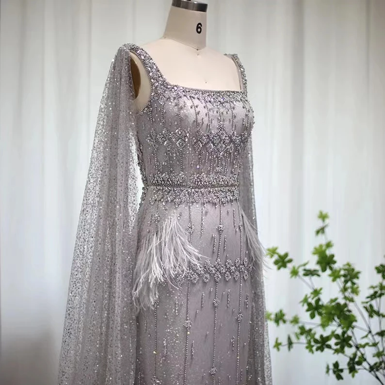 New Mermaid Fashionable women Crystal Beading Midi Party Dresses High Quality Feather Evening Dresses
