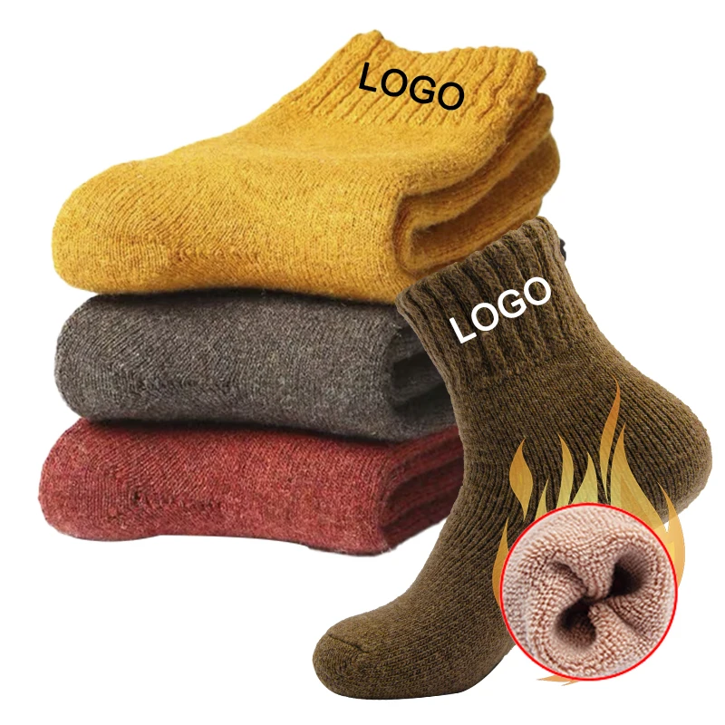 Designer your logo thick warm woolen socken men women solid color autumn winter thermal crew custom wool socks